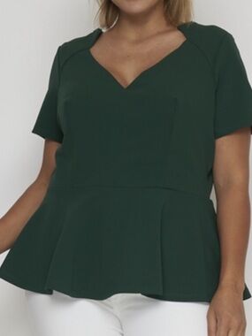 Women’s Emerald Green Peplum V-Neck Top